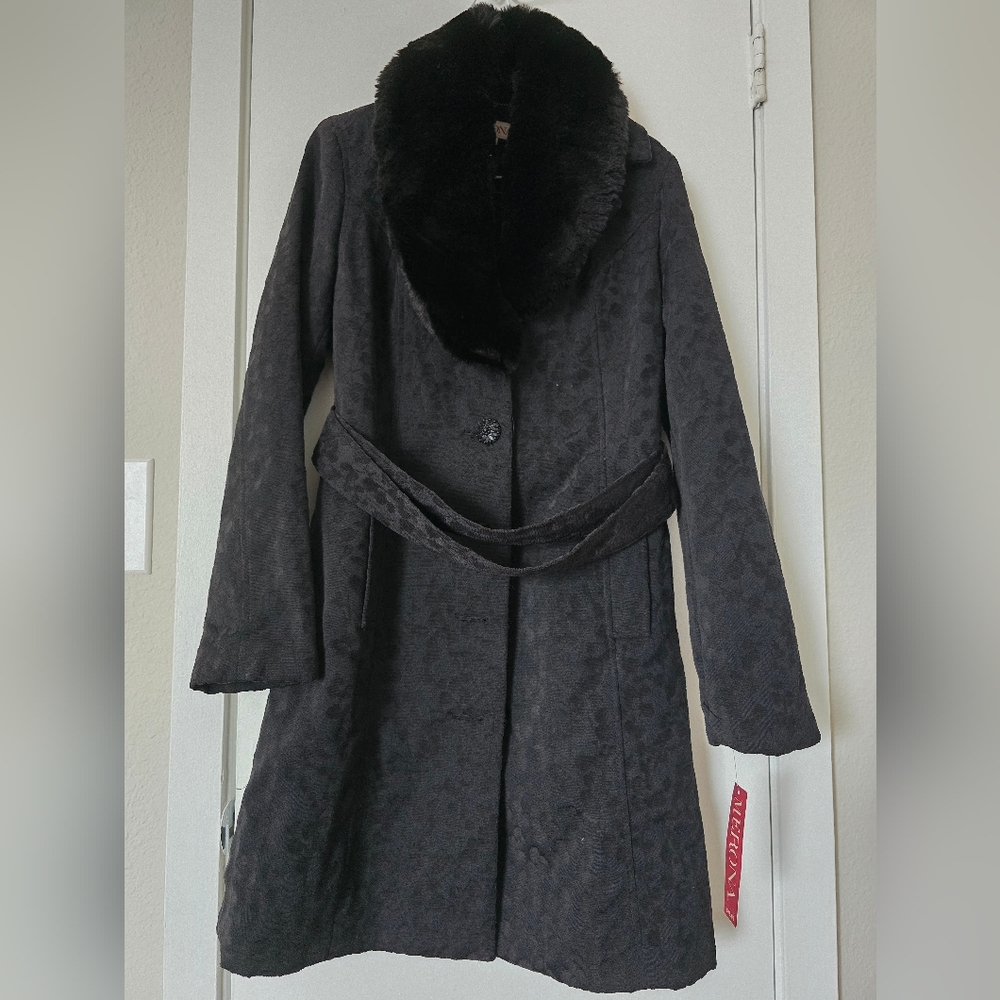 Merona Black Trench Coat with Faux Fur Collar